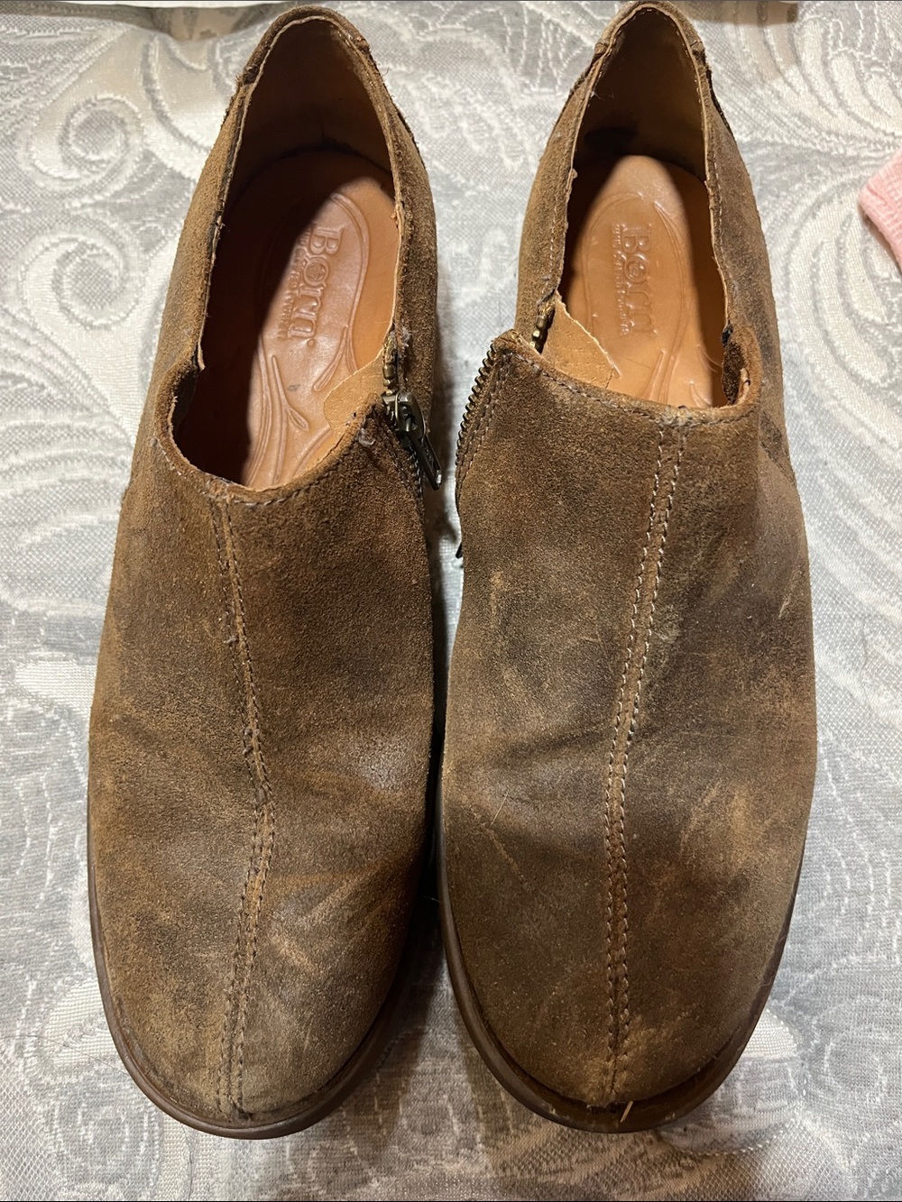 Born Brown Suede Slip-On Loafers with Side Zipper